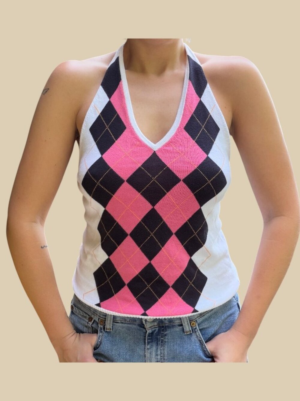 Vintage JCrew Argyle Knit Halter Top Featured in John Tucker Must Die Y2K Grail - Picture 2 of 9